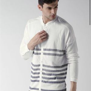 Scotch & Soda White and Gray Striped Long Sleeve Shirt